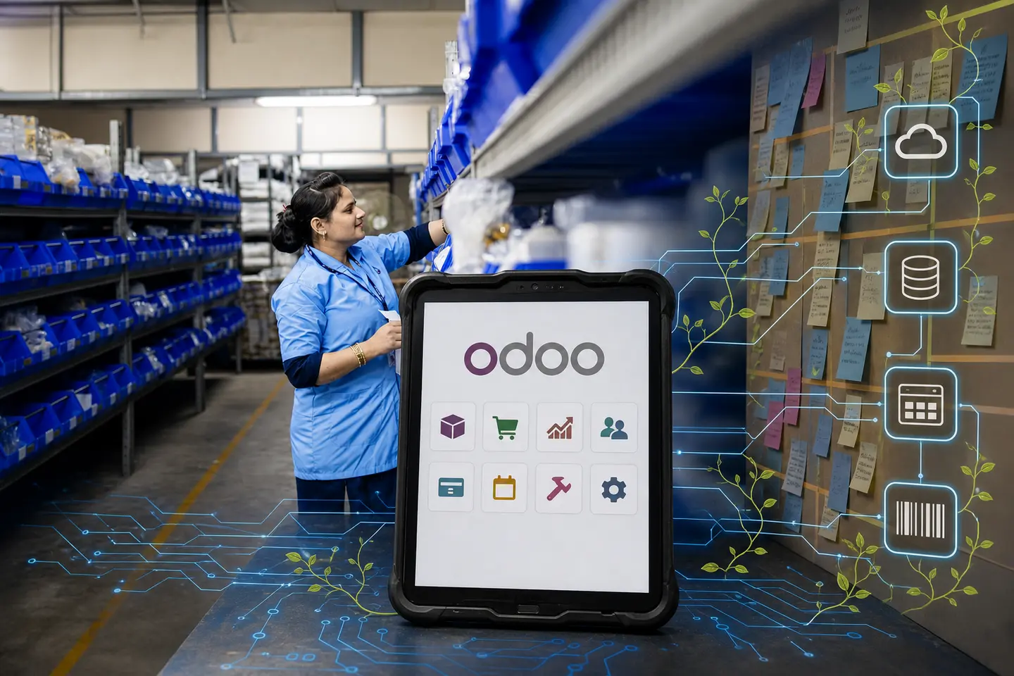Opératrice en entrepôt reliée à Odoo, aux processus et aux outils de l’entreprise.